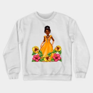 Princess Coco with hibiscus flowers  ! beautiful  black girl with Afro hair, brown eyes and dark brown skin. Hair love ! Crewneck Sweatshirt